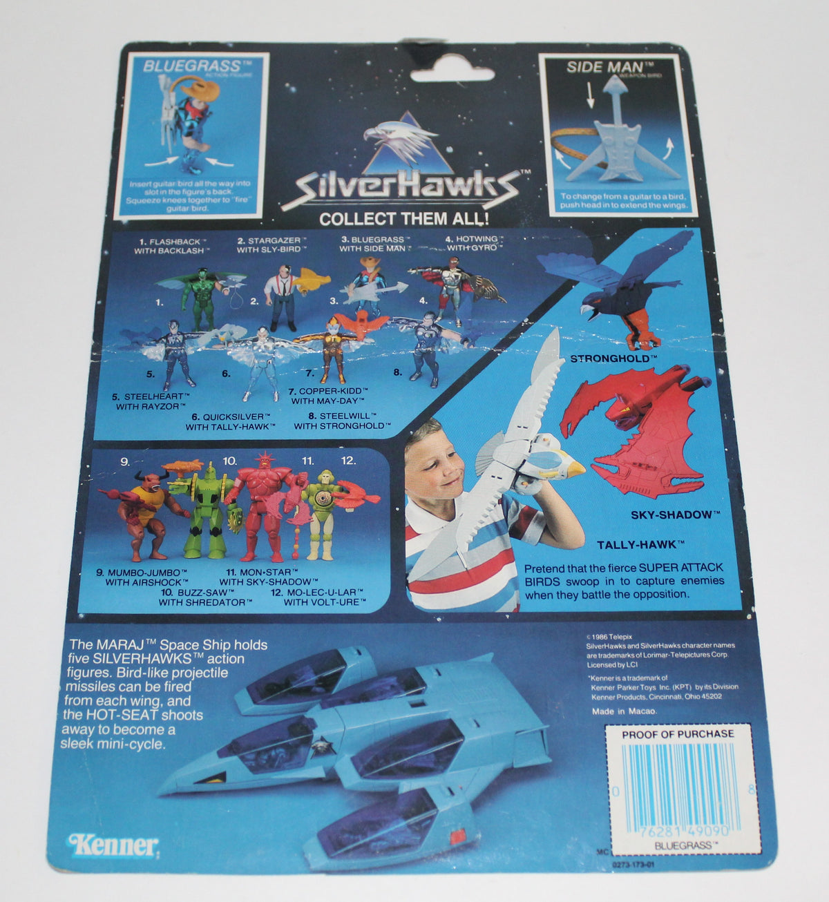 Silverhawks Bluegrass Figure Packaging Card Back Kenner Telepix 1986