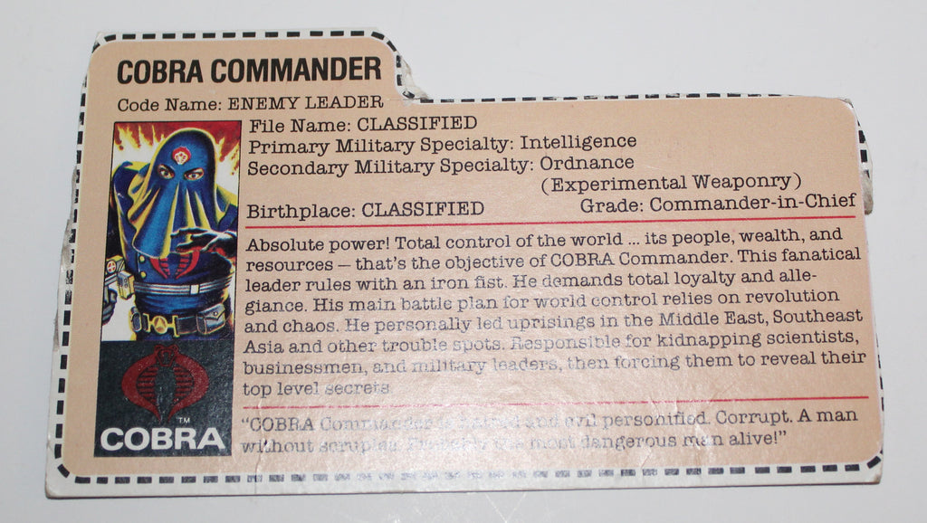 G.I Joe Cobra Commander Figure with File Card 1984 Hasbro Mail Away