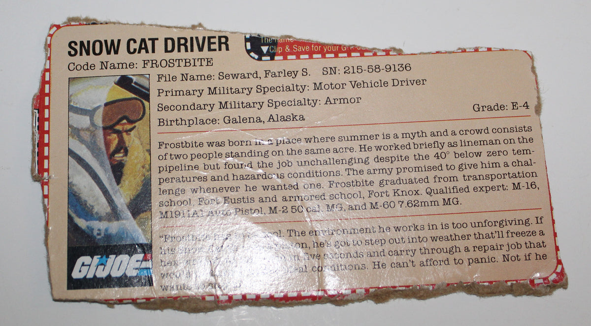 G.I Joe Frostbite File Card Hasbro 1985