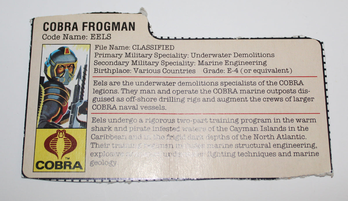 G.I Joe Eels File Card Hasbro 1985