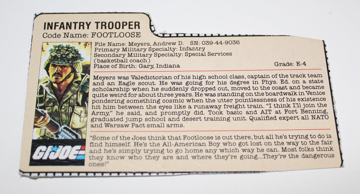 G.I Joe Footloose File Card Hasbro 1985