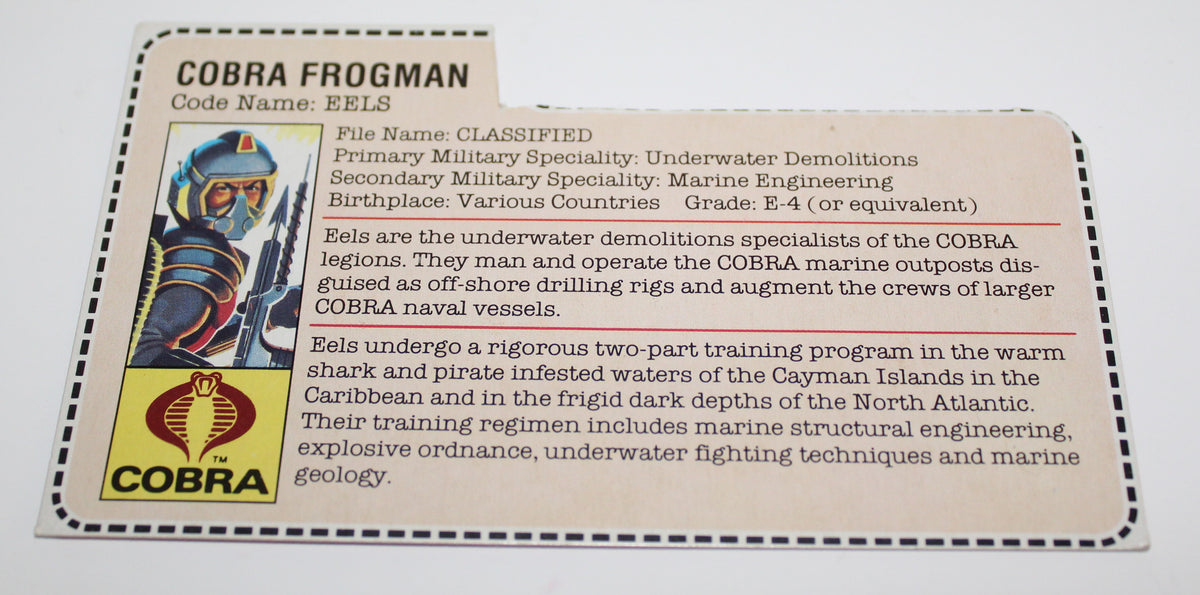 G.I Joe Eels File Card Hasbro 1985