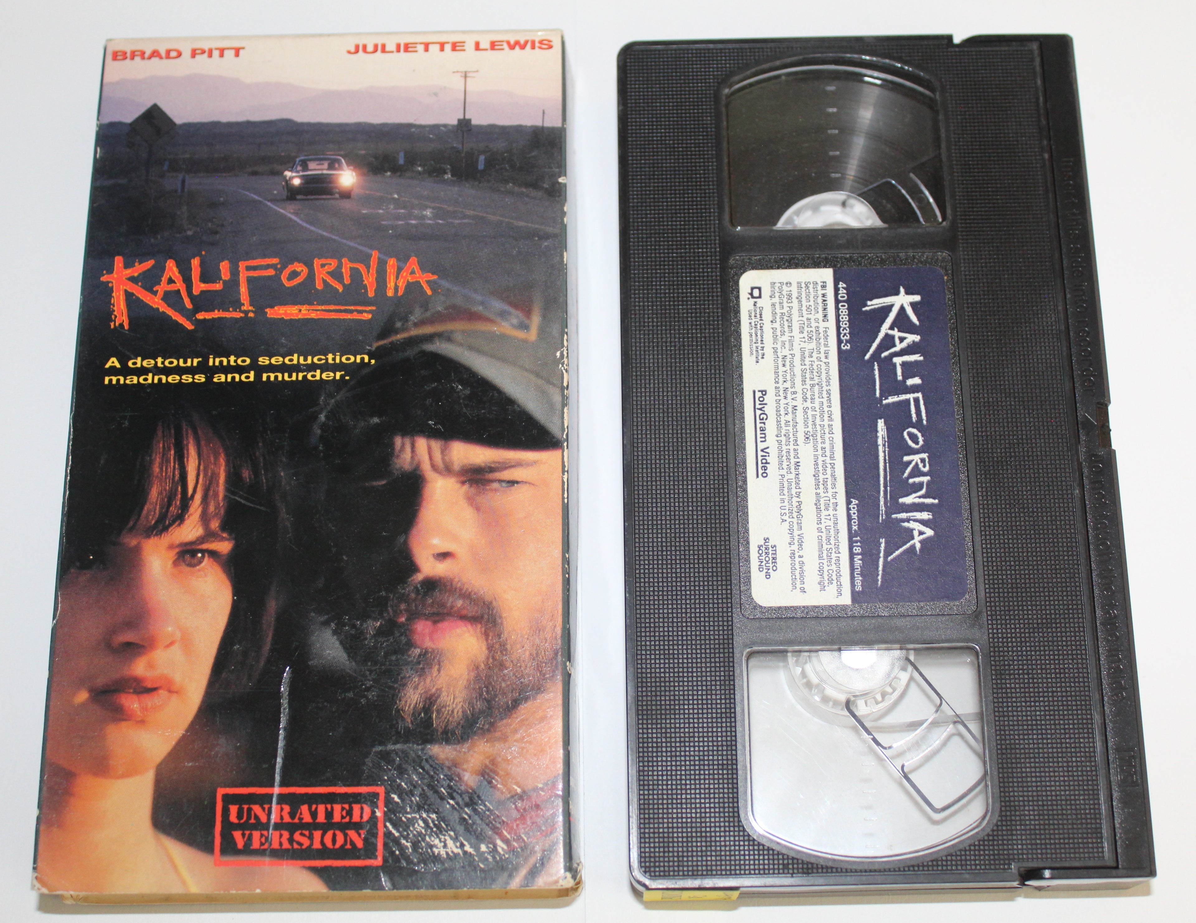 Kalifornia Unrated VHS 1994 Brad Pitt Juliette Lewis