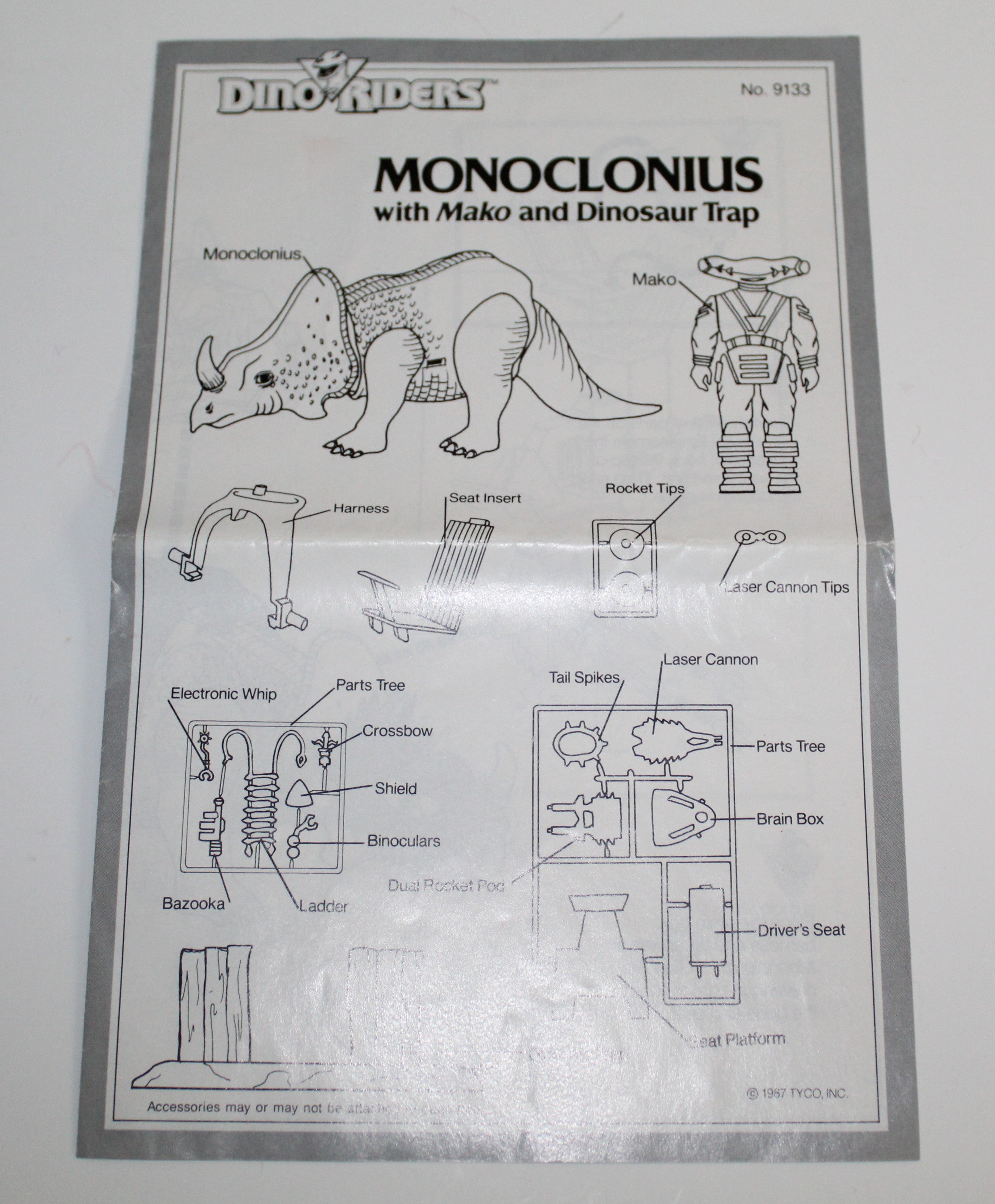 Dino Riders Monoclonius Instruction Sheet Tyco 1987