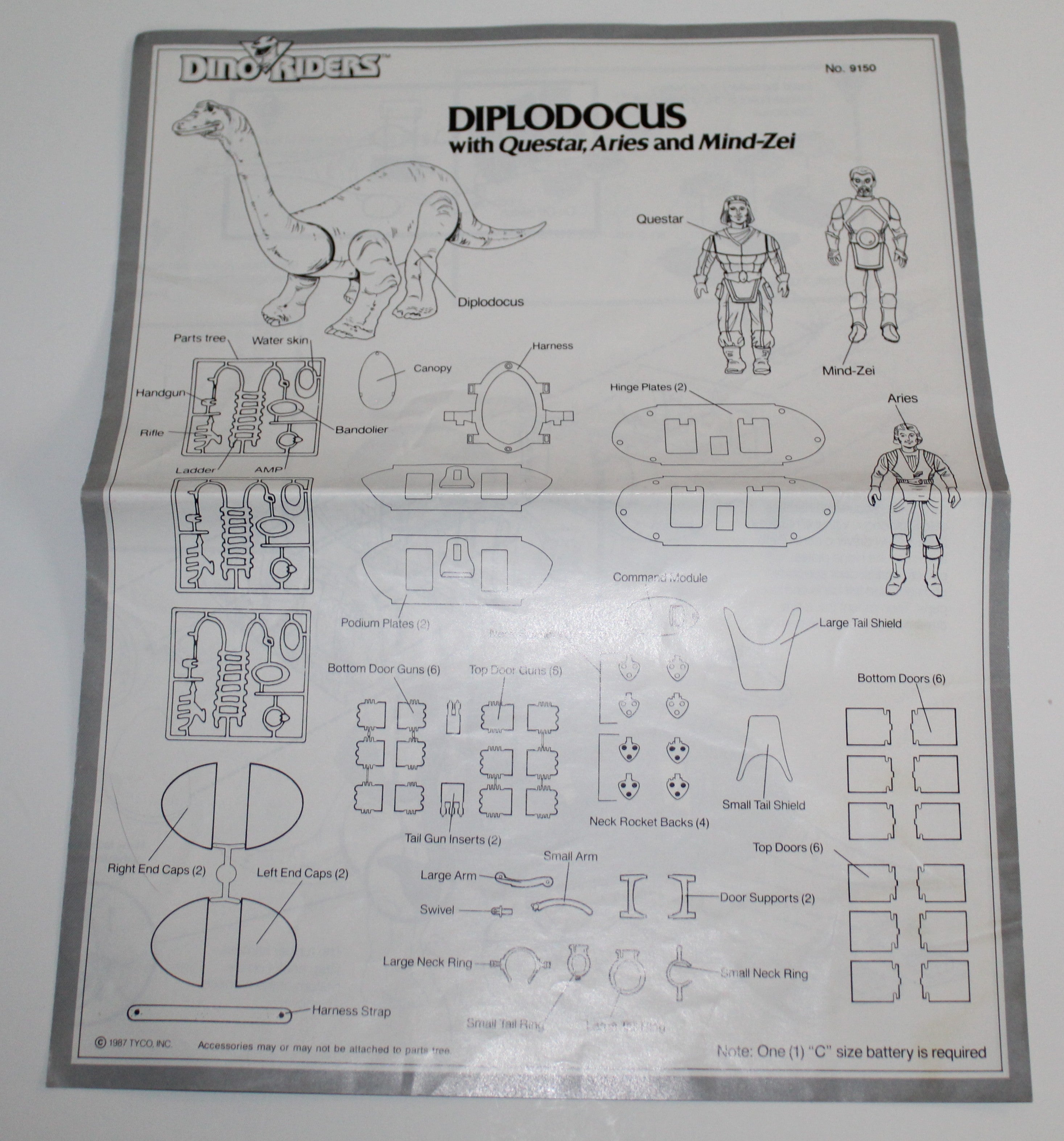 Dino Riders Diplodocus Instruction Sheet Tyco 1987