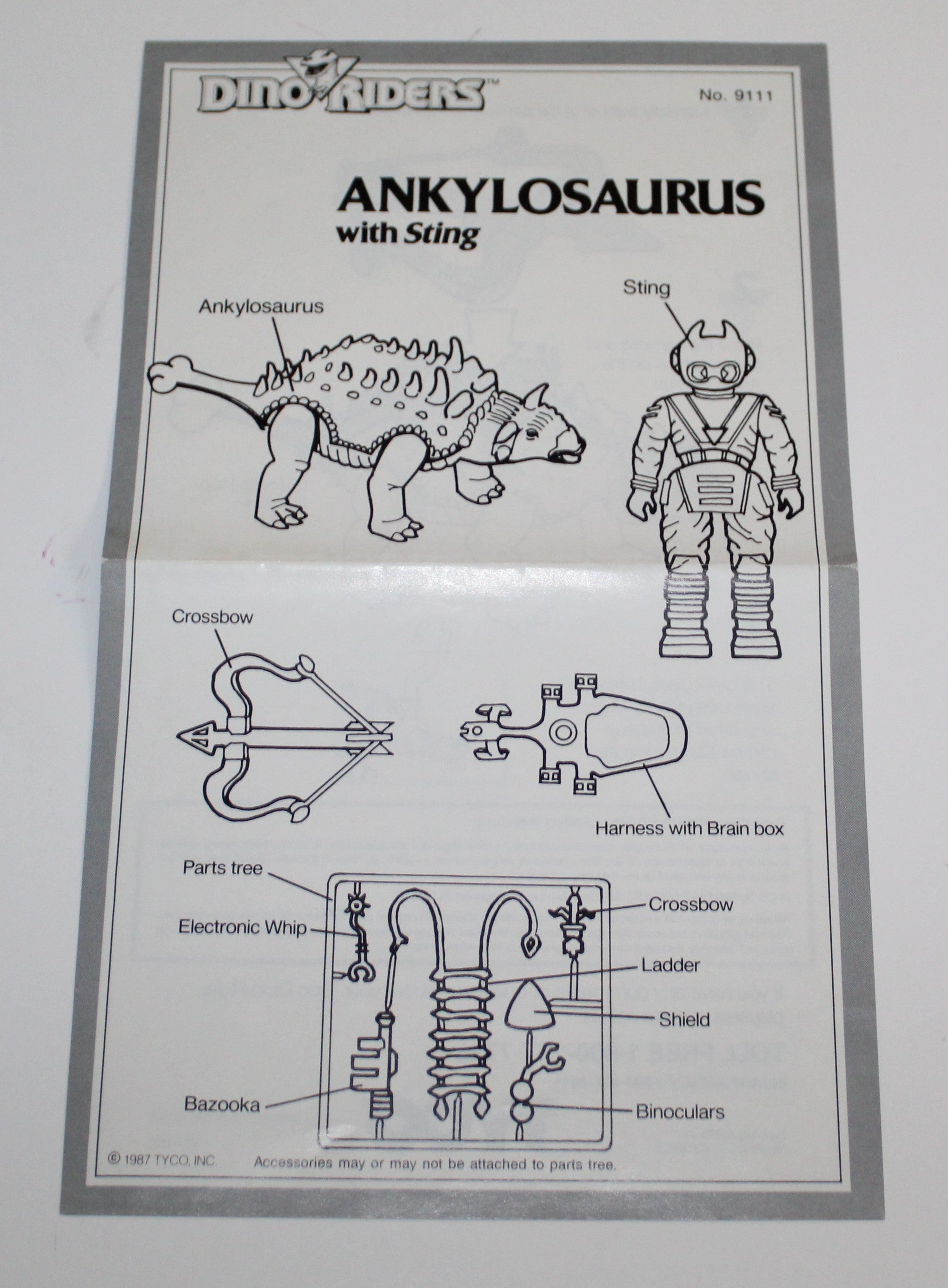 Dino Riders Ankylosaurus Instruction Sheet Tyco 1987