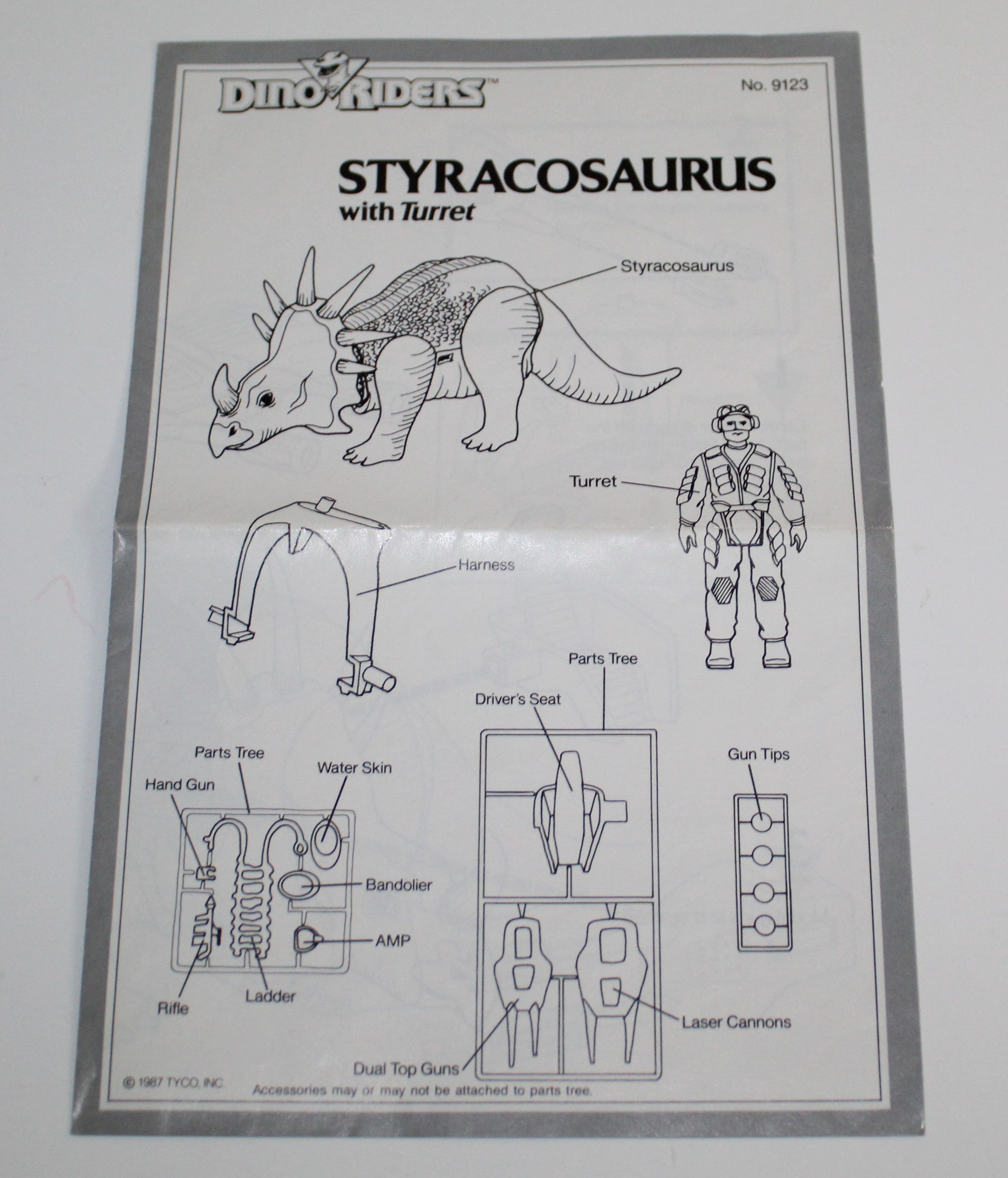 Dino Riders Styracosaurus Instruction Sheet Tyco 1987